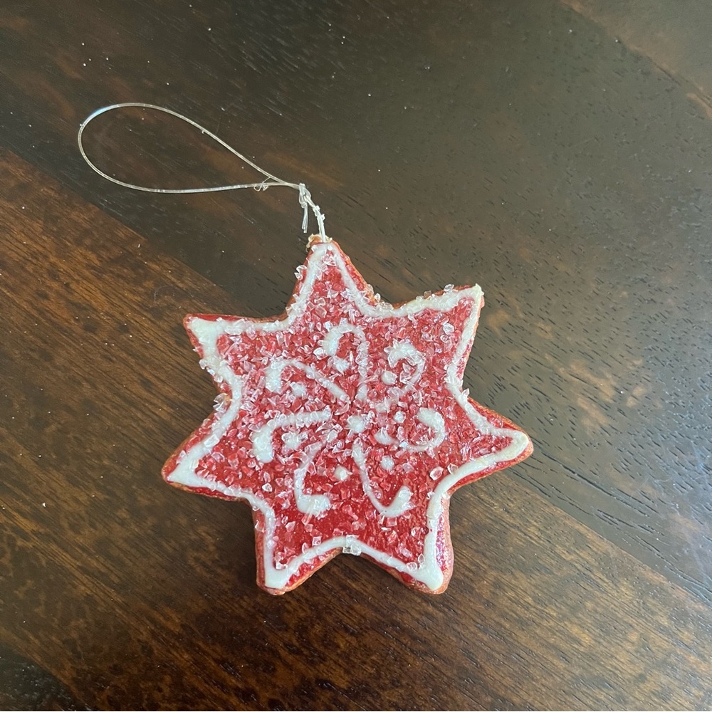 Red and White Gingerbread Cookie Snowflake Holiday Christmas Ornament